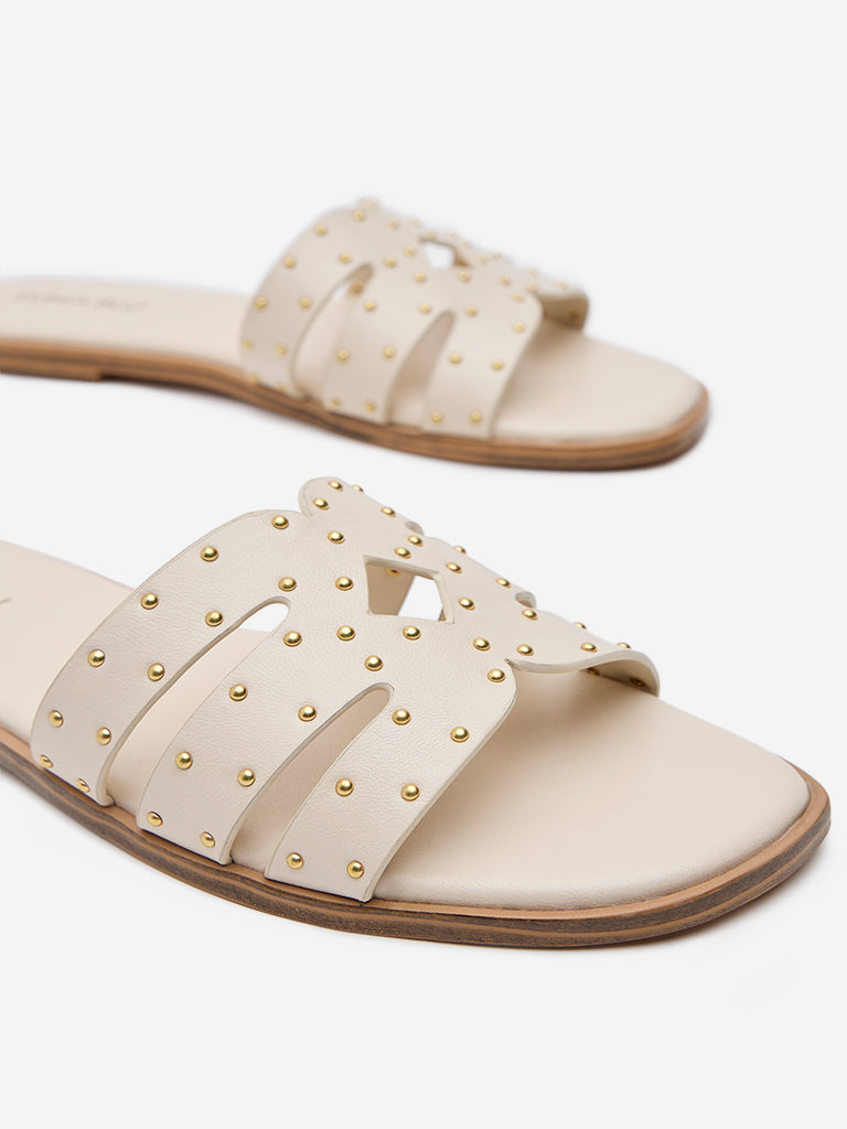 LUNA BLU Ivory Embellished Slides