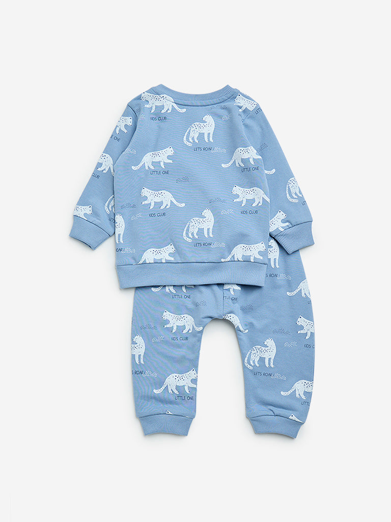 HOP Baby Blue Animal Printed Cotton T-Shirt and Pants Set