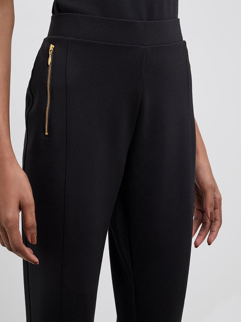 Wardrobe Black Slim-Fit High-Rise Trousers