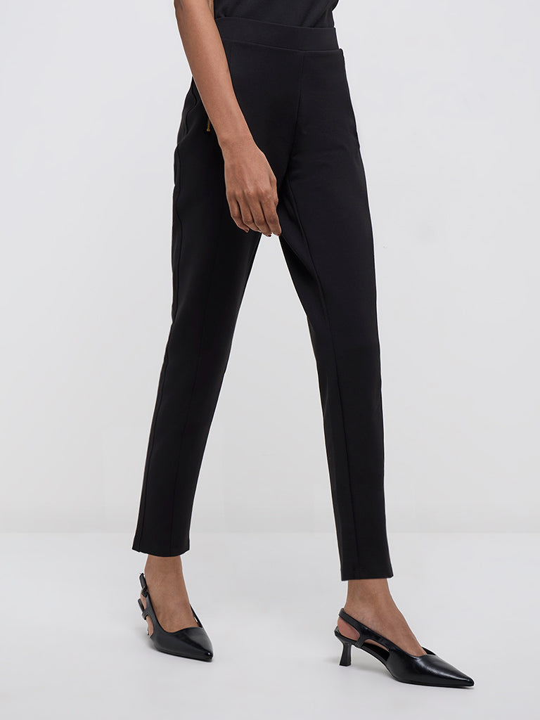 Wardrobe Black Slim-Fit High-Rise Trousers