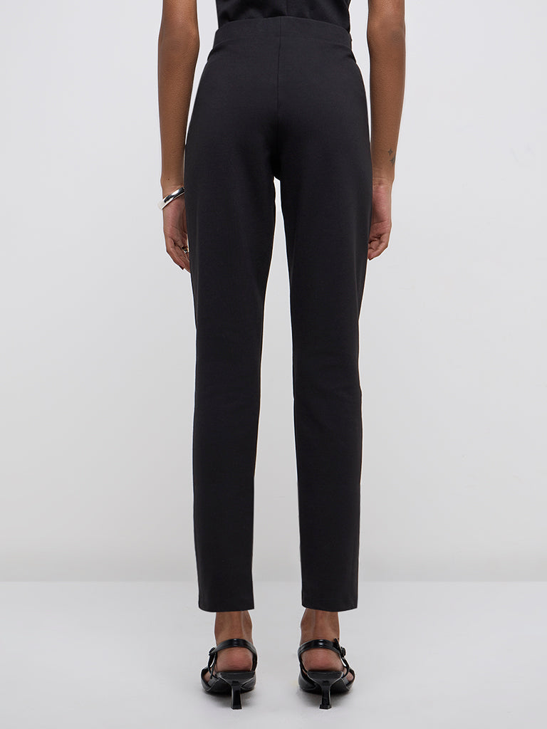 Wardrobe Black Slim-Fit High-Rise Trousers