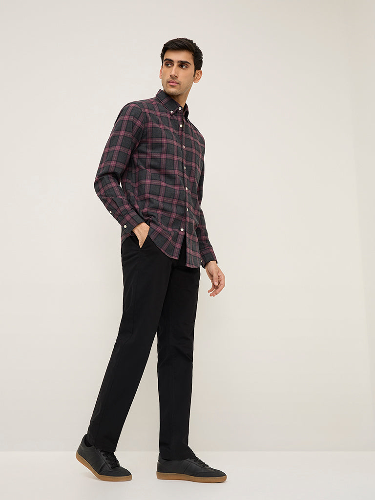 WES Casuals Purple Checkered Relaxed-Fit Cotton Shirt