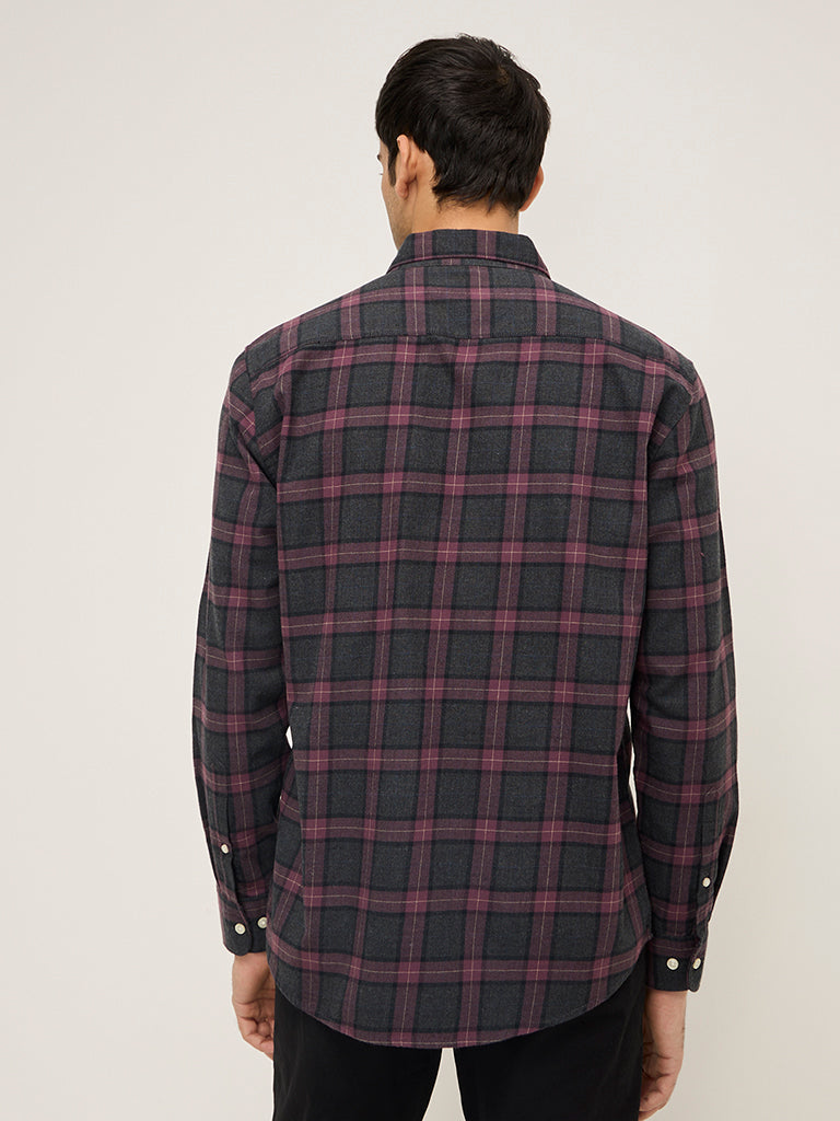 WES Casuals Purple Checkered Relaxed-Fit Cotton Shirt