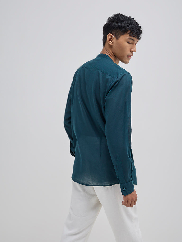 ETA Emerald Green Solid Relaxed-Fit Cotton Shirt