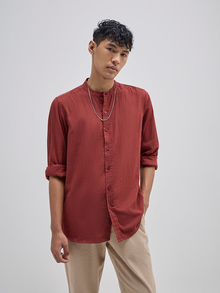 ETA Rust Solid Relaxed-Fit Cotton Shirt