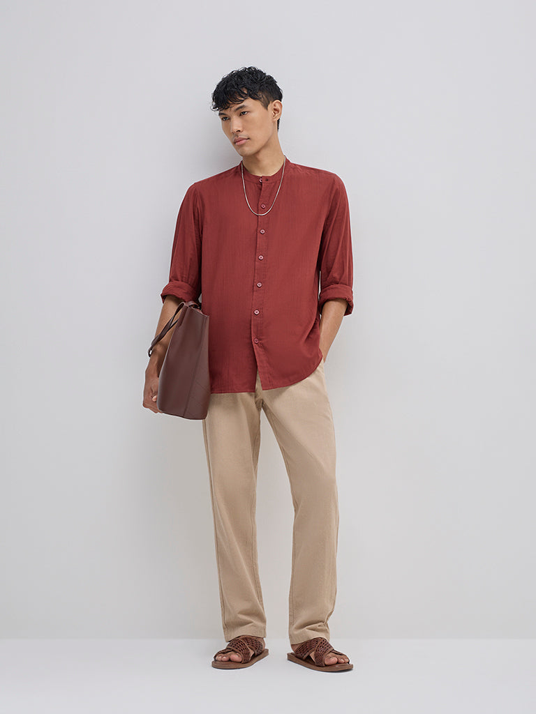 ETA Rust Solid Relaxed-Fit Cotton Shirt