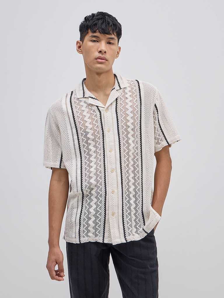 ETA Off-White Crochet-Detailed Relaxed-Fit Cotton Shirt