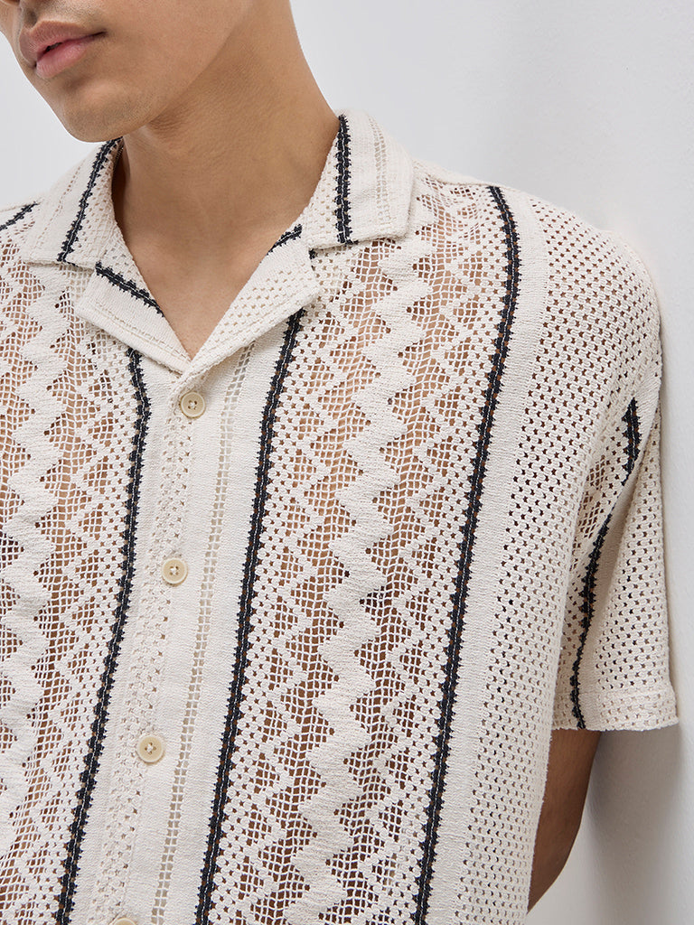 ETA Off-White Crochet-Detailed Relaxed-Fit Cotton Shirt