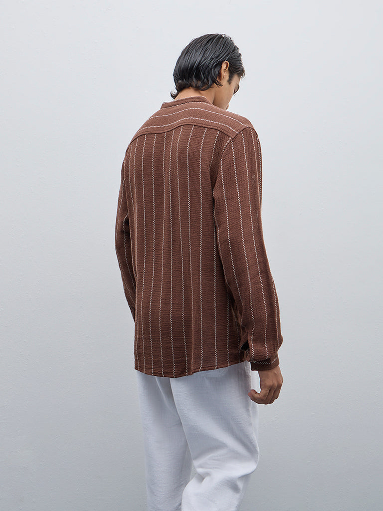 ETA Brown Striped Resort-Fit Cotton-Blend Shirt