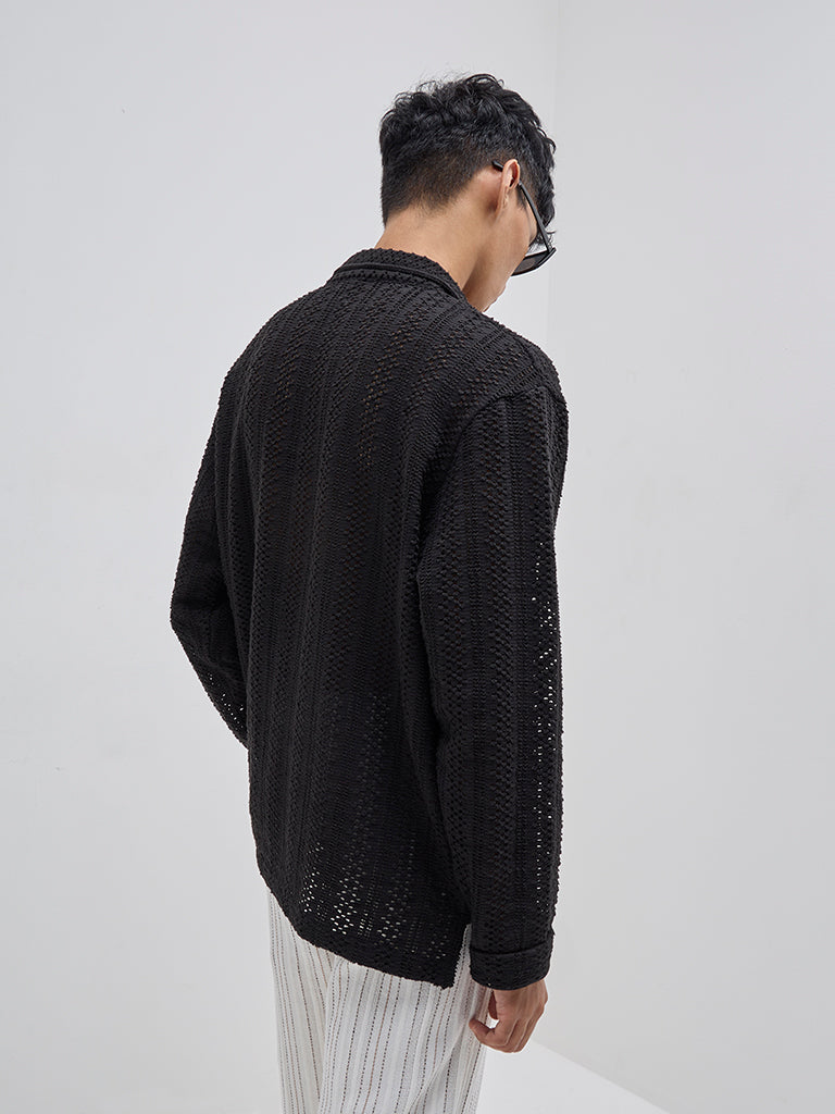 ETA Black Knitted Relaxed-Fit Cotton T-Shirt