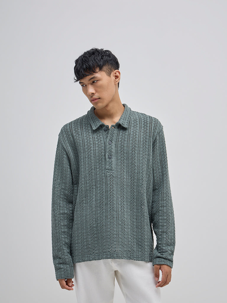 ETA Dusty Olive Knitted Relaxed-Fit Cotton T-Shirt