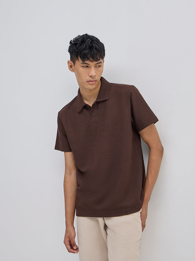 ETA Brown Relaxed-Fit Cotton Polo T-Shirt