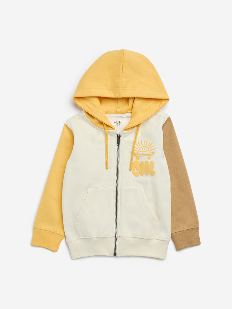 HOP Kids Yellow Colour-Blocked Design Cotton-Blend Sweatshirt