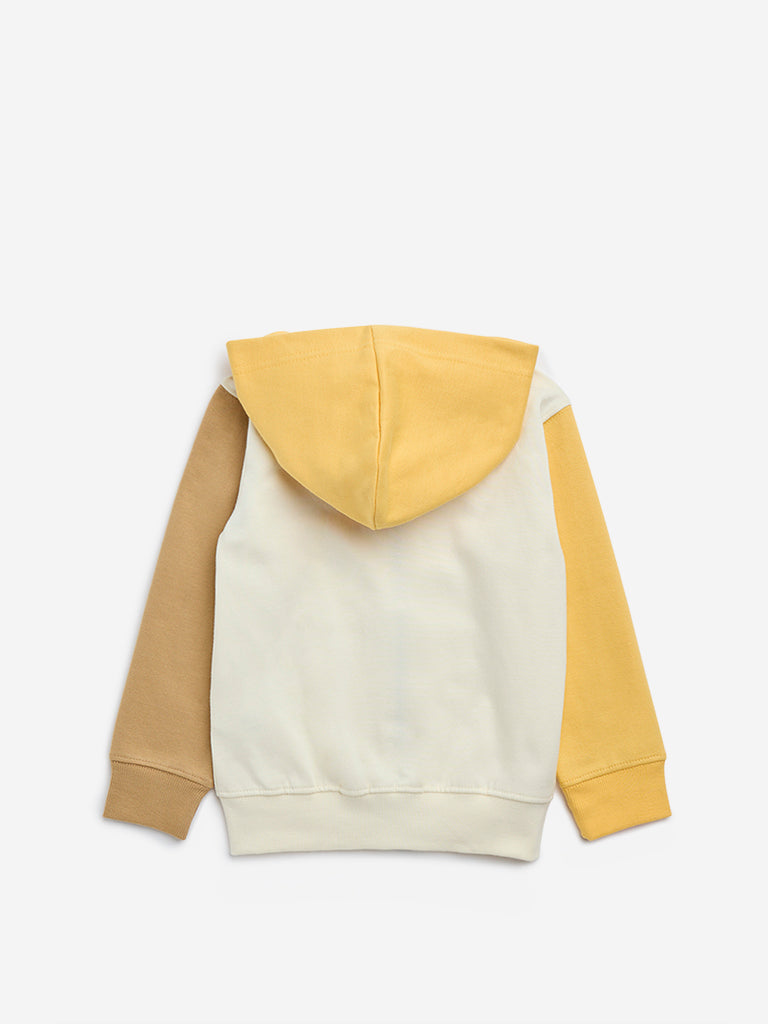 HOP Kids Yellow Colour-Blocked Design Cotton-Blend Sweatshirt