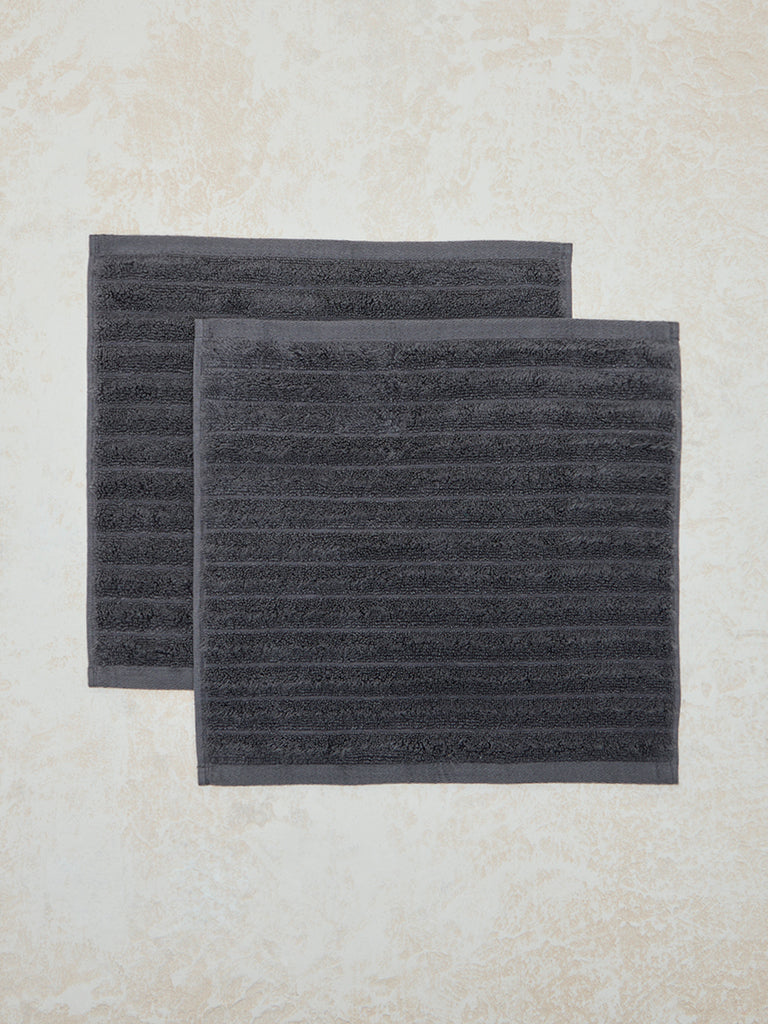 Westside Home Charcoal Self-Striped Face Towel (Set of 2)