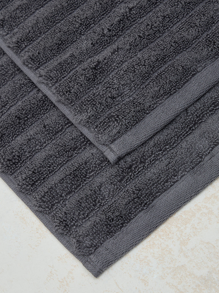 Westside Home Charcoal Self-Striped Face Towel (Set of 2)