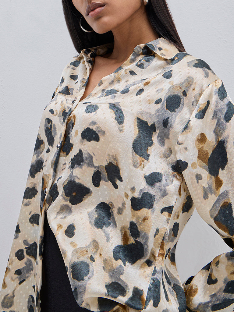 Wardrobe Beige Camouflage Printed Shirt