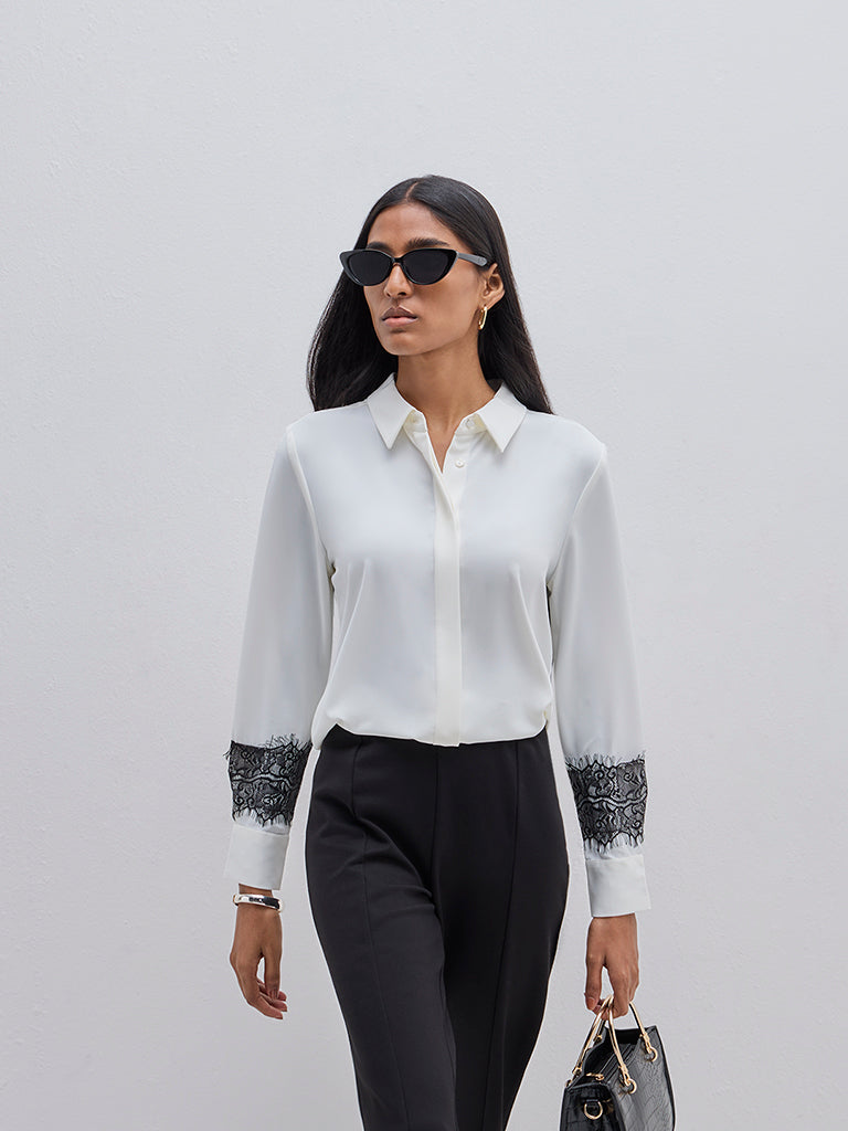 Wardrobe Ivory Lace-Detailed Shirt