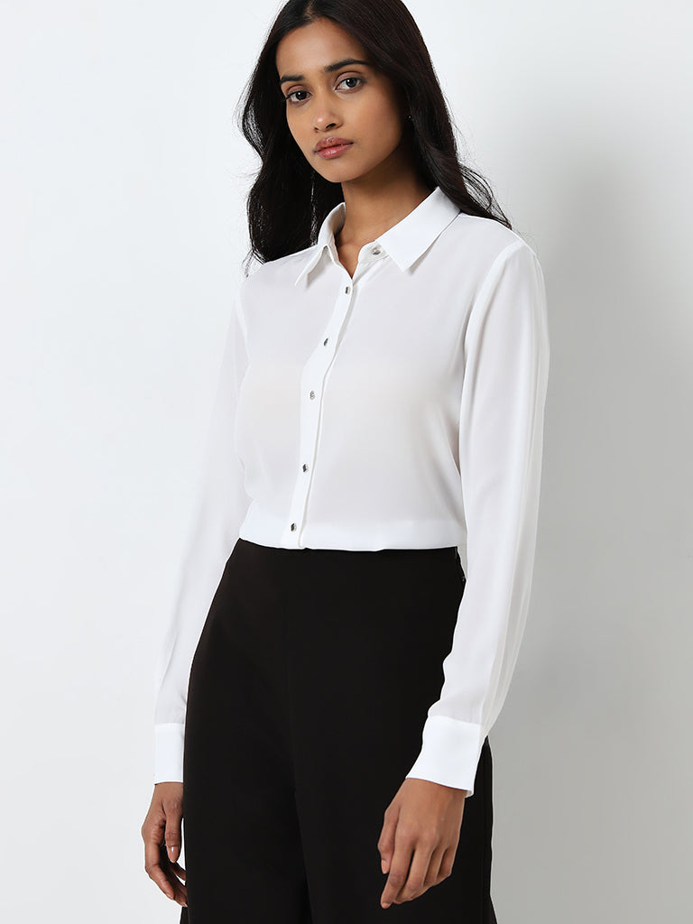 Wardrobe White Solid Shirt