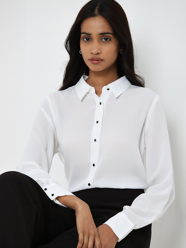 Wardrobe White Solid Shirt