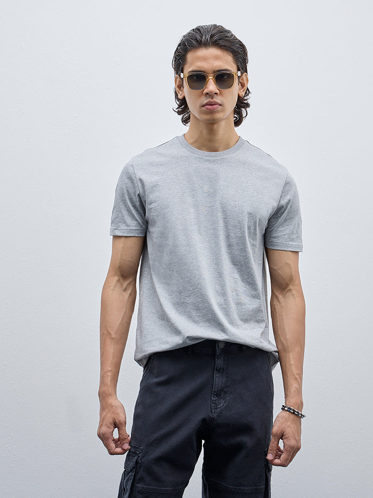 WES Casuals Grey Slim-Fit Cotton T-Shirt