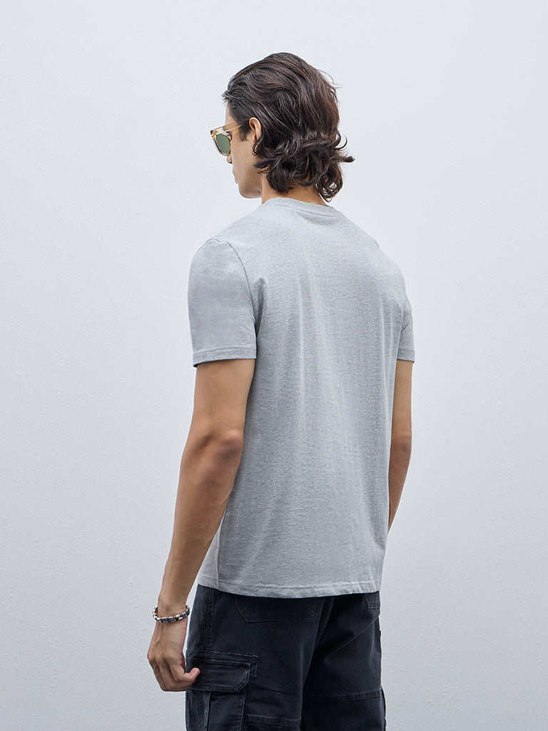 WES Casuals Grey Slim-Fit Cotton T-Shirt