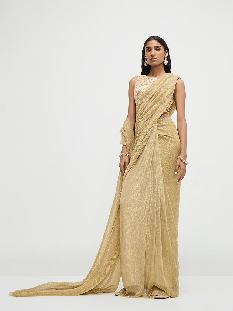 Vark Gold Plisse-Textured Saree