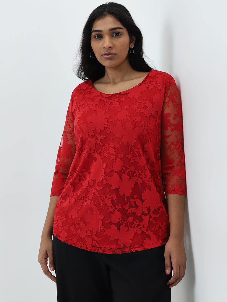 Gia Red Floral Net Blouse