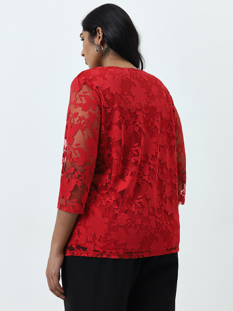 Gia Red Floral Net Blouse