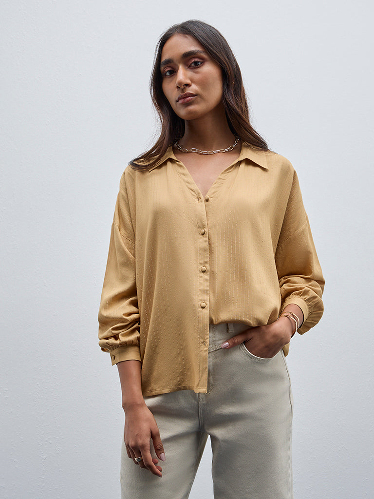 LOV Beige Metallised Striped Shirt