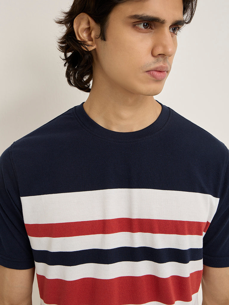 WES Lounge Navy Stripe Printed Relaxed-Fit T-Shirt