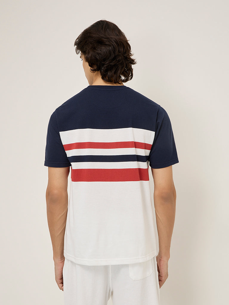 WES Lounge Navy Stripe Printed Relaxed-Fit T-Shirt