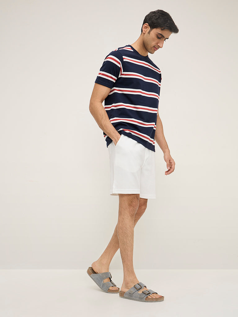 WES Lounge Navy Striped Relaxed-Fit Cotton-Blend T-Shirt