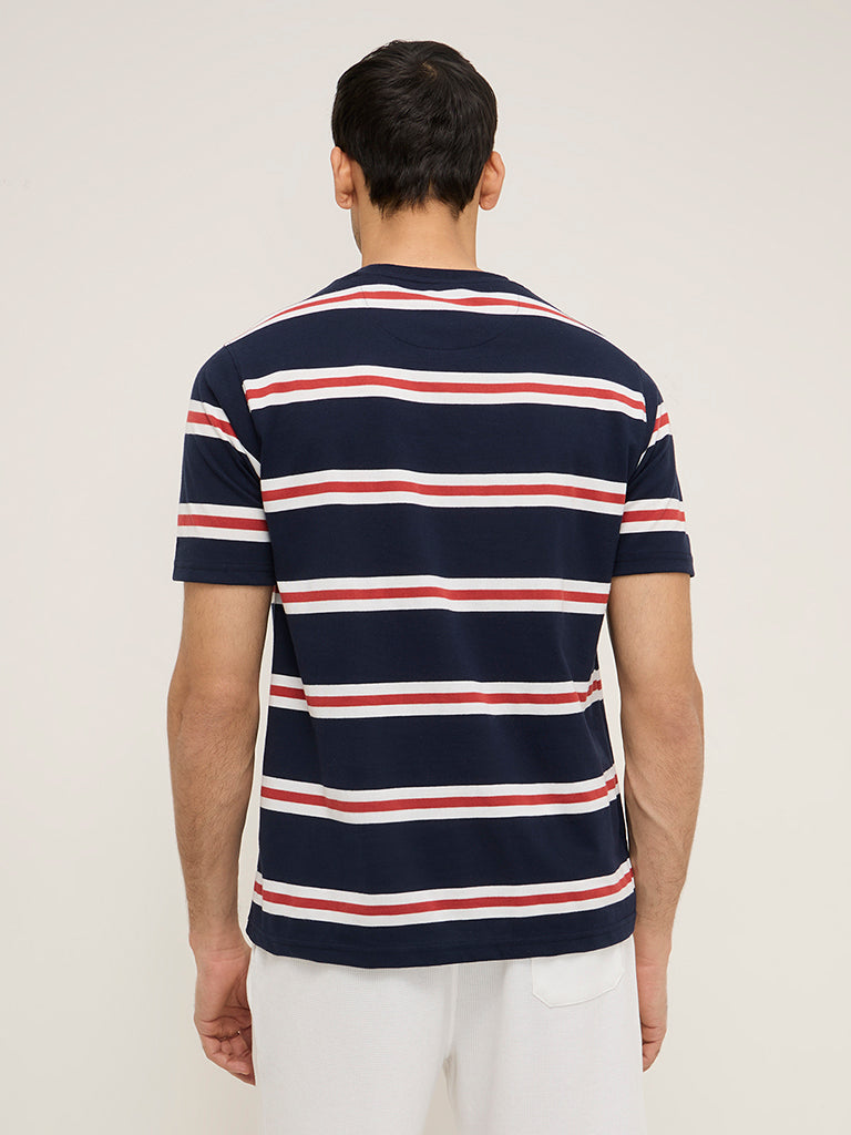 WES Lounge Navy Striped Relaxed-Fit Cotton-Blend T-Shirt