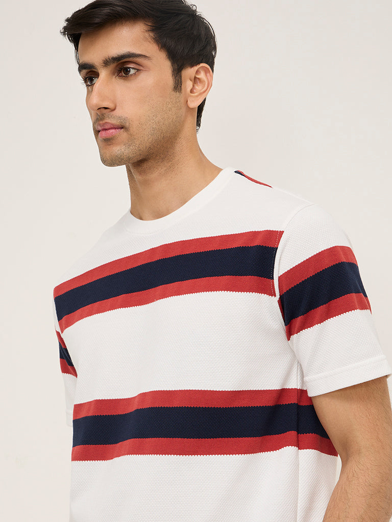 WES Lounge White Striped Relaxed-Fit Cotton-Blend T-Shirt