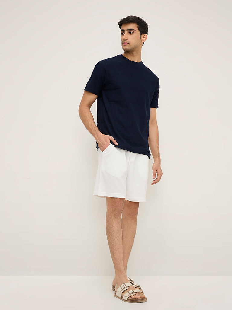 WES Lounge Navy Self-Patterned Relaxed-Fit T-Shirt