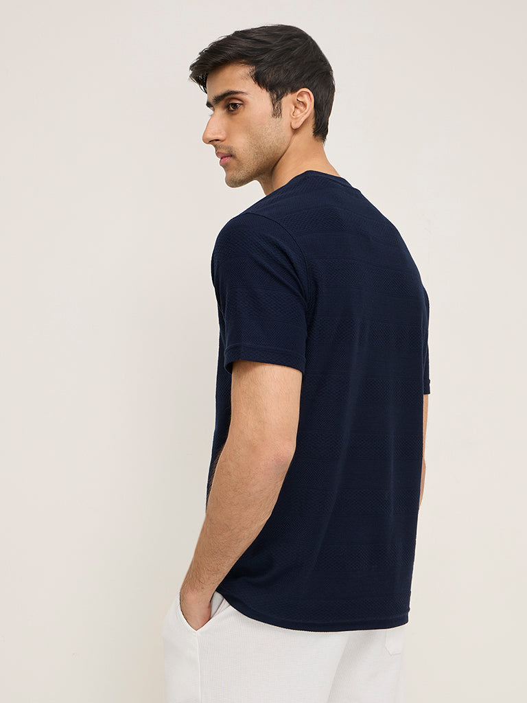 WES Lounge Navy Self-Patterned Relaxed-Fit T-Shirt