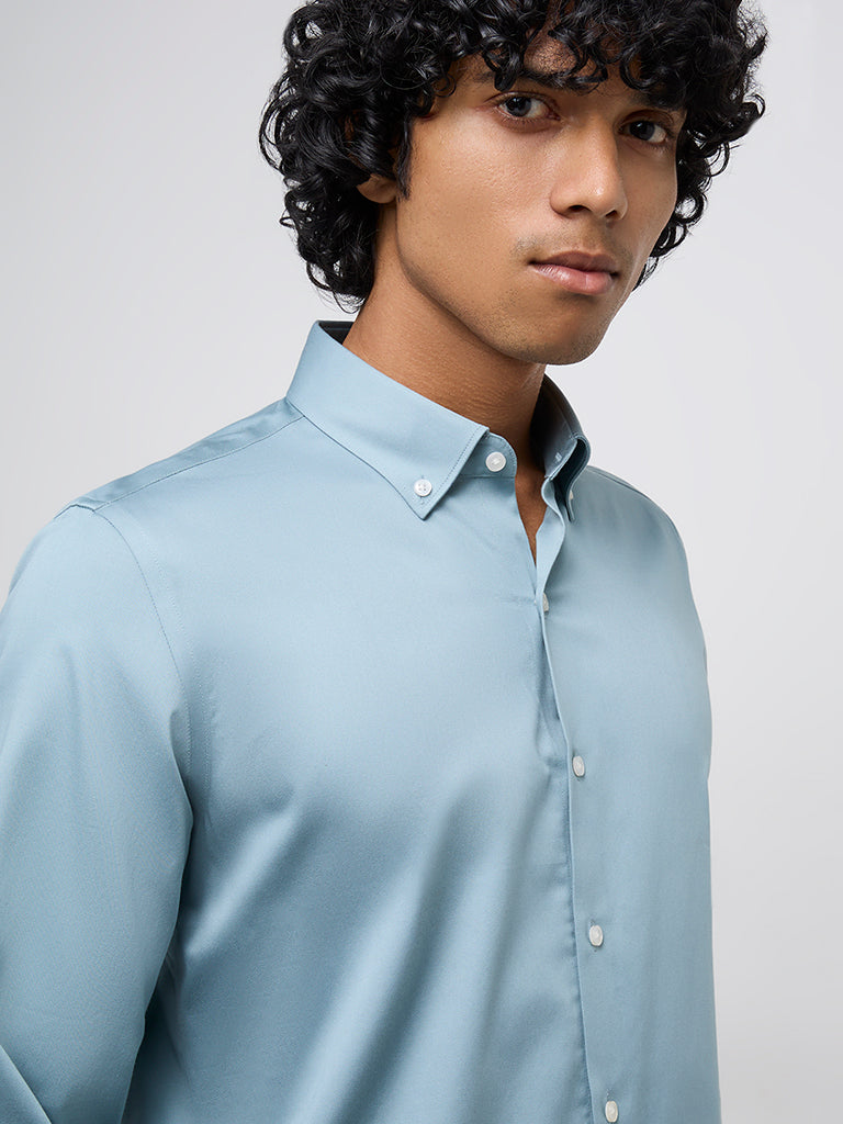 WES Formals Sage Slim-Fit Cotton Blend Shirt