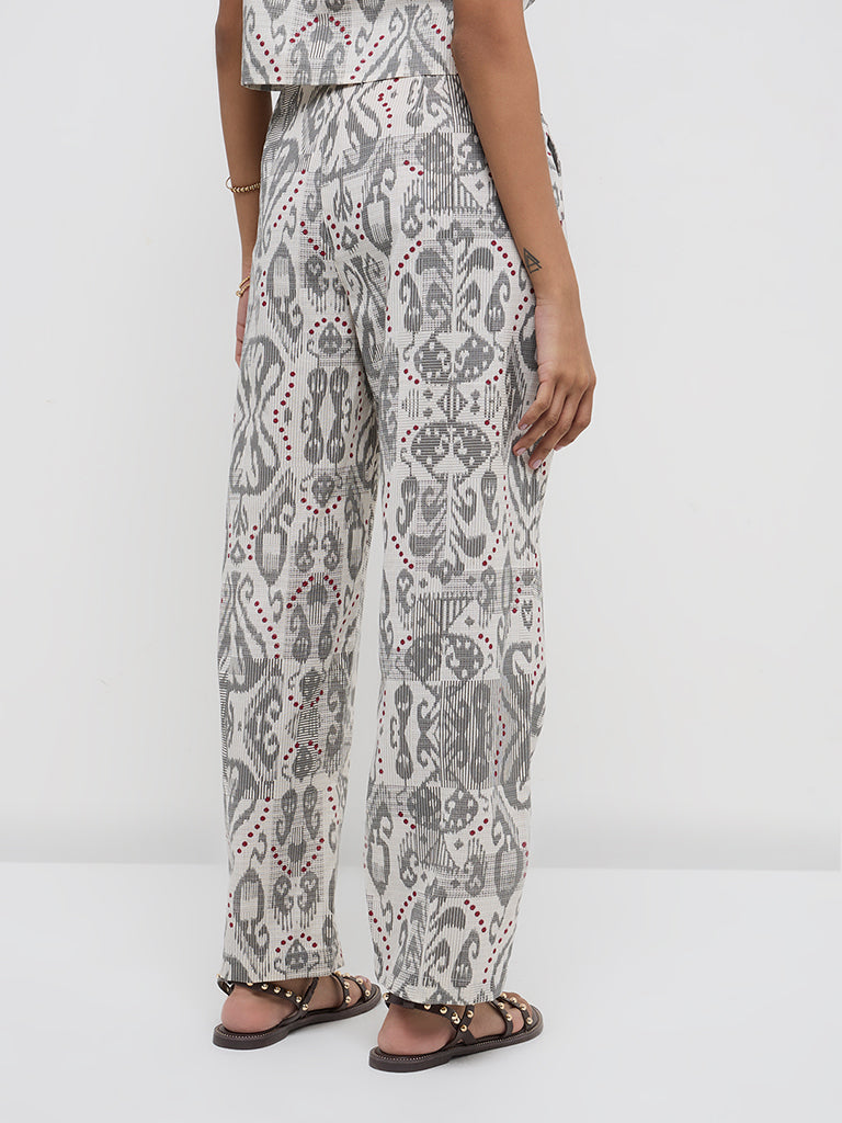 Bombay Paisley Grey Paisley Printed High-Rise Cotton Pants