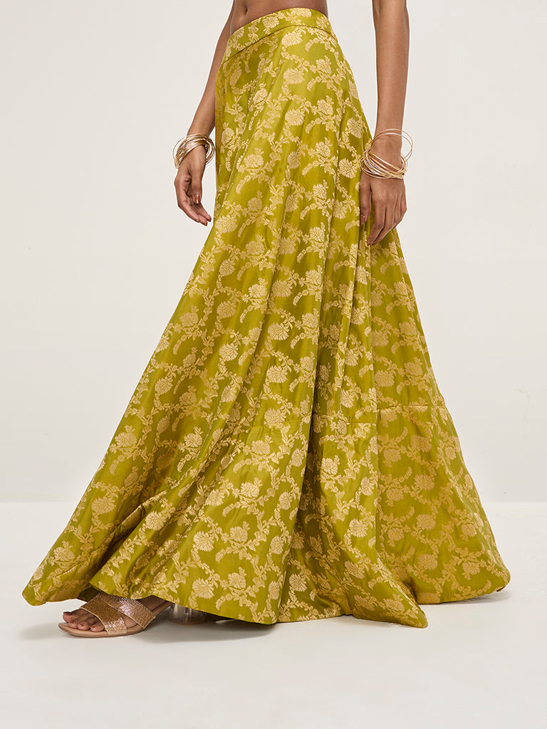 Vark Lime Brocade High-Rise Skirt