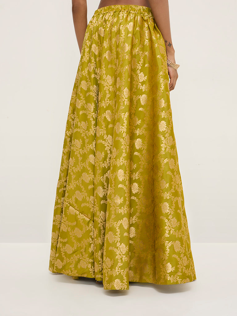 Vark Lime Brocade High-Rise Skirt