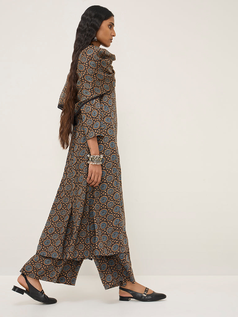 Zuba Blue Printed High-Rise Ethnic Pants