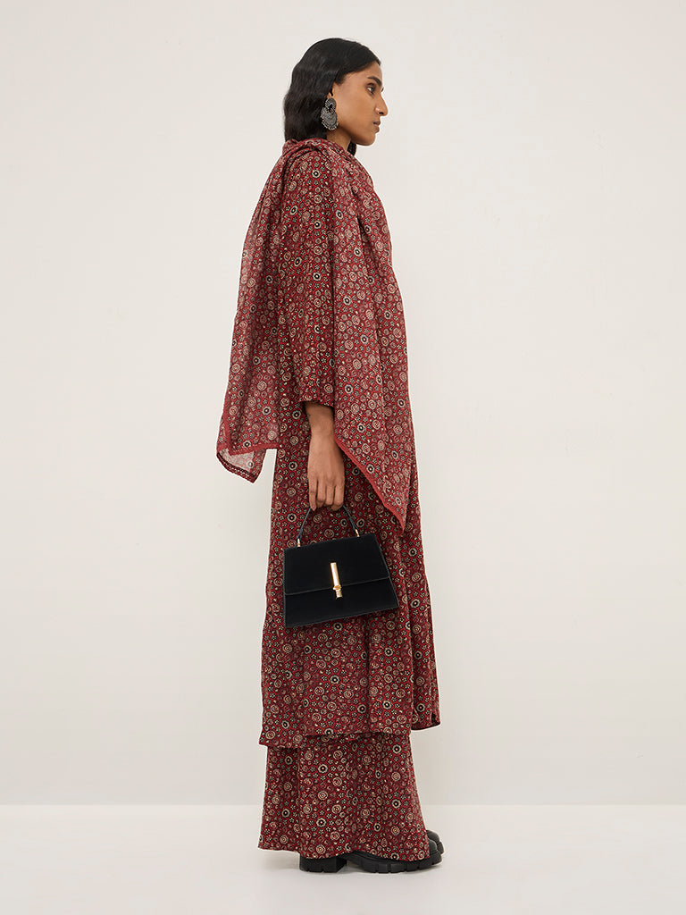 Zuba Maroon Floral Printed High-Rise Ethnic Pants