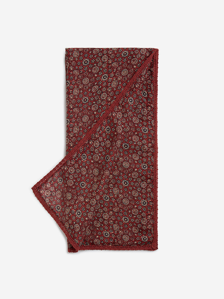 Zuba Maroon Floral Printed Dupatta