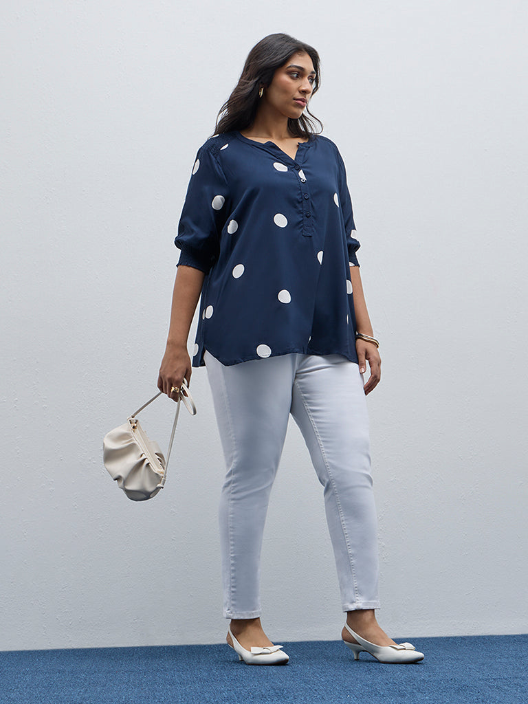 Blue spotted blouse on sale