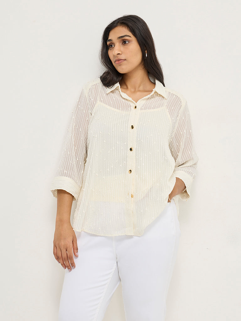 Gia Cream Embroidered Shirt with Camisole