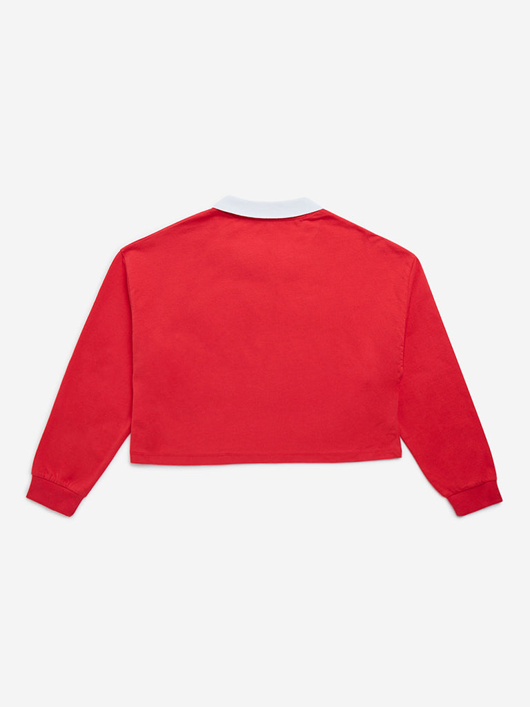 Y&F Kids Red Text Design Cotton Cropped T-Shirt