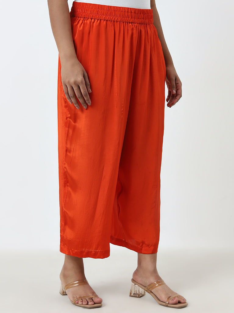 Diza Orange Glossy High-Rise Ethnic Pants