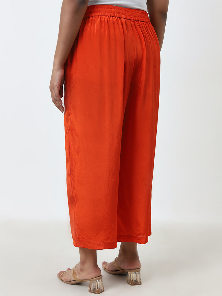 Diza Orange Glossy High-Rise Ethnic Pants