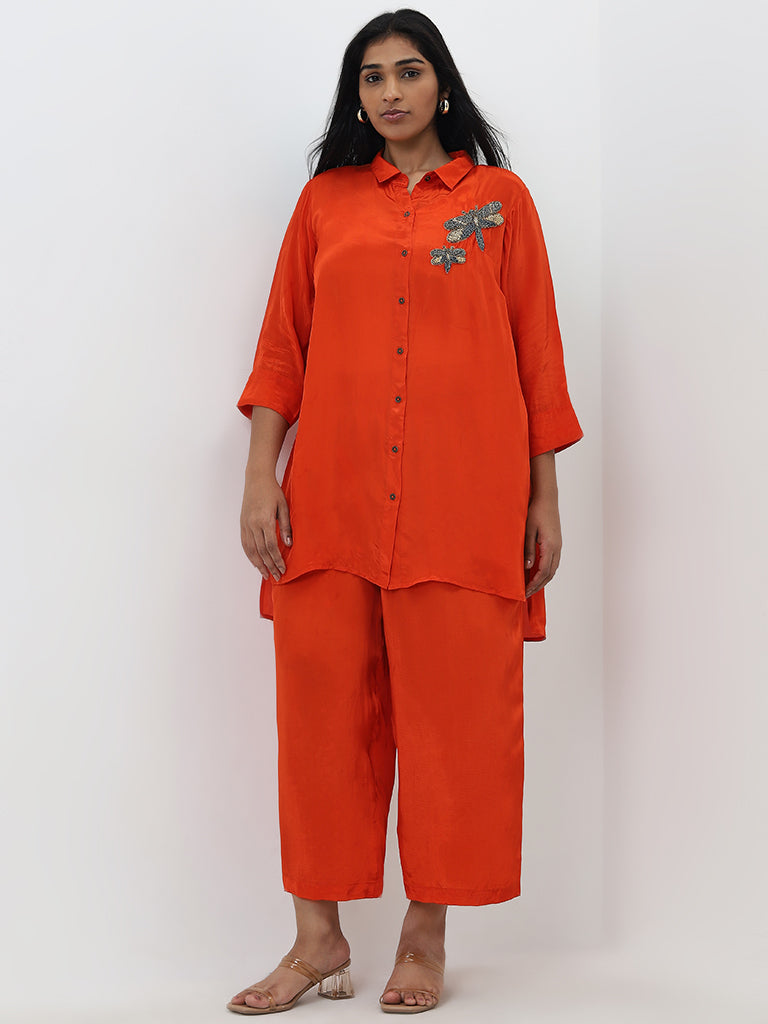 Diza Orange Glossy High-Rise Ethnic Pants